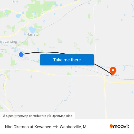 Nbd Okemos at Kewanee to Webberville, MI map