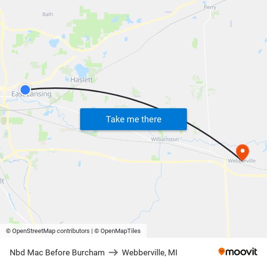 Nbd Mac Before Burcham to Webberville, MI map