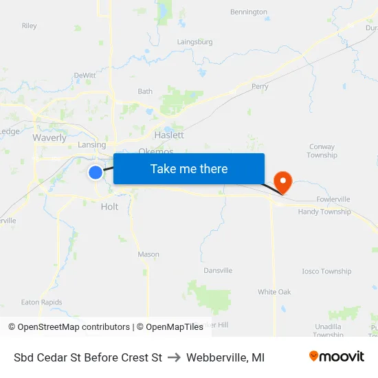 Sbd Cedar St Before Crest St to Webberville, MI map