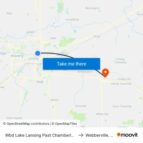 Wbd Lake Lansing Past Chamberlain to Webberville, MI map