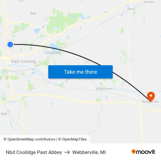 Nbd Coolidge Past Abbey to Webberville, MI map