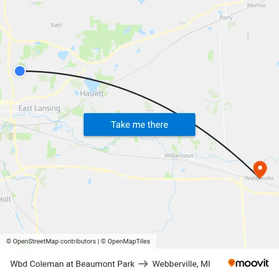 Wbd Coleman at Beaumont Park to Webberville, MI map