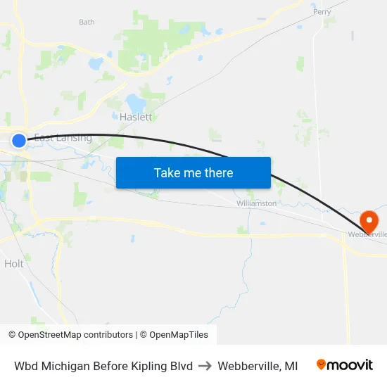 Wbd Michigan Before Kipling Blvd to Webberville, MI map
