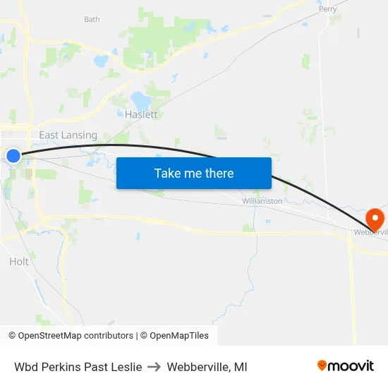 Wbd Perkins Past Leslie to Webberville, MI map