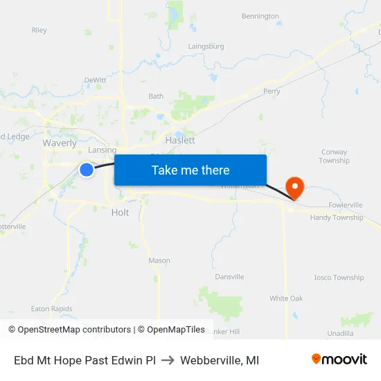 Ebd Mt Hope Past Edwin Pl to Webberville, MI map