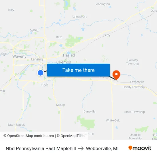 Nbd Pennsylvania Past Maplehill to Webberville, MI map