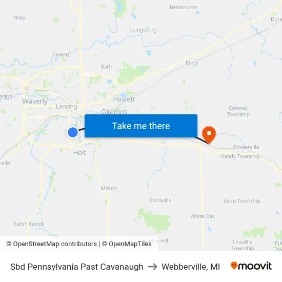 Sbd Pennsylvania Past Cavanaugh to Webberville, MI map