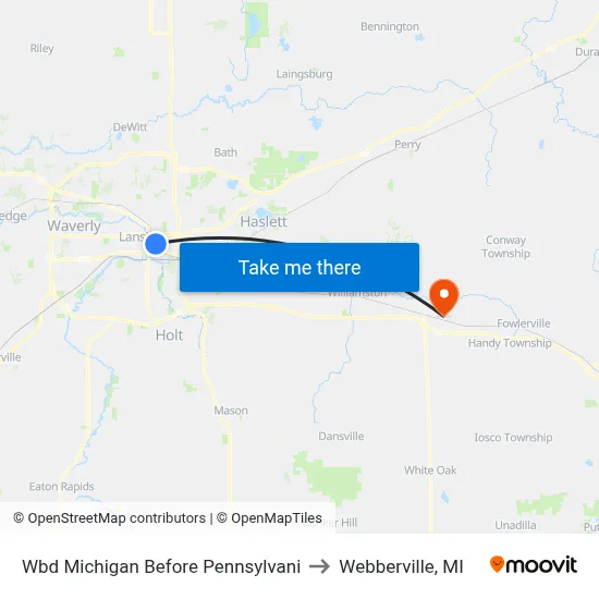 Wbd Michigan Before Pennsylvani to Webberville, MI map