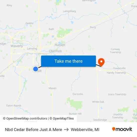 Nbd Cedar Before Just A Mere to Webberville, MI map