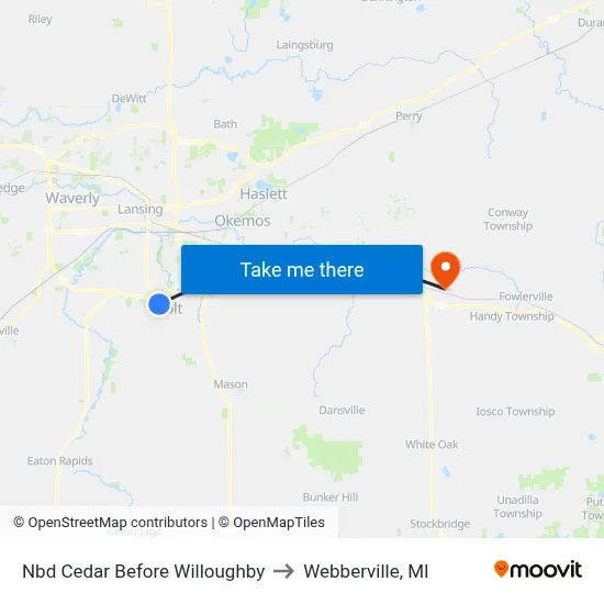 Nbd Cedar Before Willoughby to Webberville, MI map