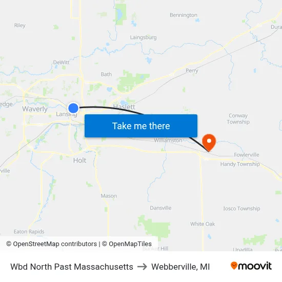 Wbd North Past Massachusetts to Webberville, MI map