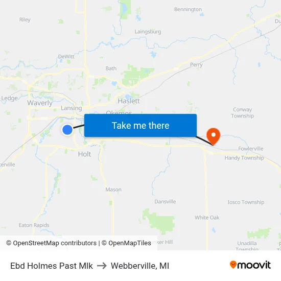 Ebd Holmes Past Mlk to Webberville, MI map