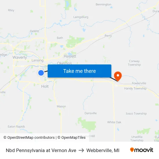 Nbd Pennsylvania at Vernon Ave to Webberville, MI map