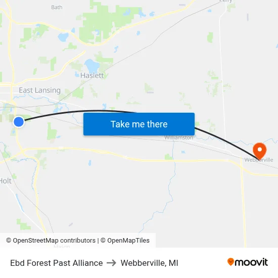 Ebd Forest Past Alliance to Webberville, MI map