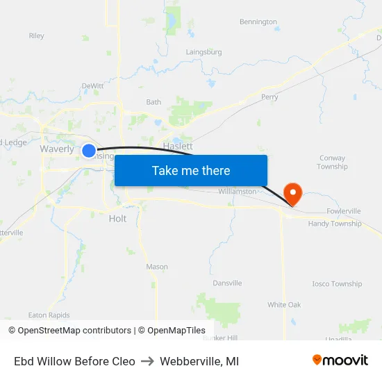 Ebd Willow Before Cleo to Webberville, MI map