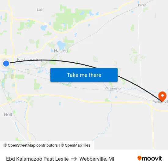 Ebd Kalamazoo Past Leslie to Webberville, MI map