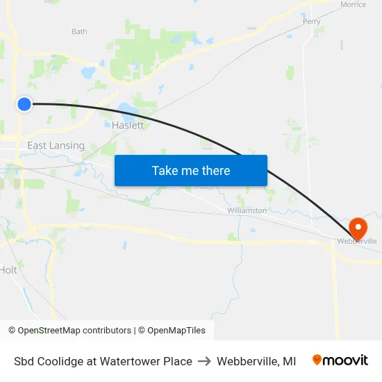 Sbd Coolidge at Watertower Place to Webberville, MI map