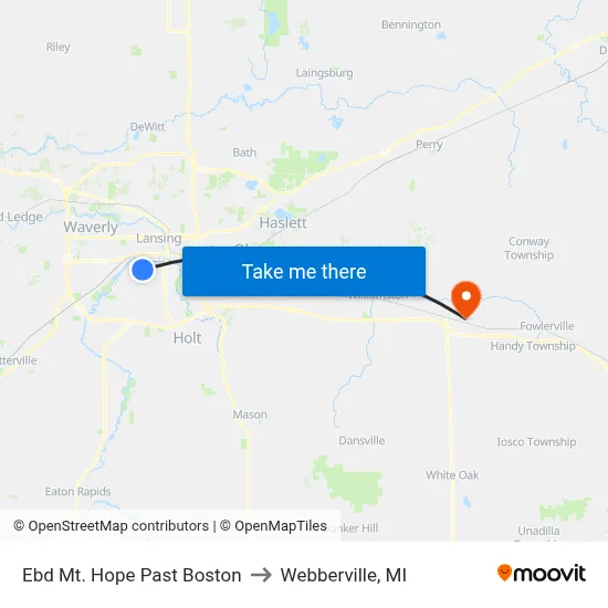 Ebd Mt. Hope Past Boston to Webberville, MI map
