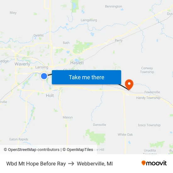 Wbd Mt Hope Before Ray to Webberville, MI map