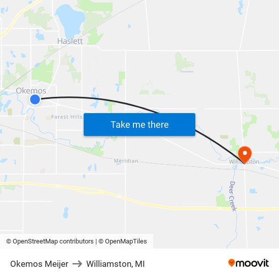 Okemos Meijer to Williamston, MI map