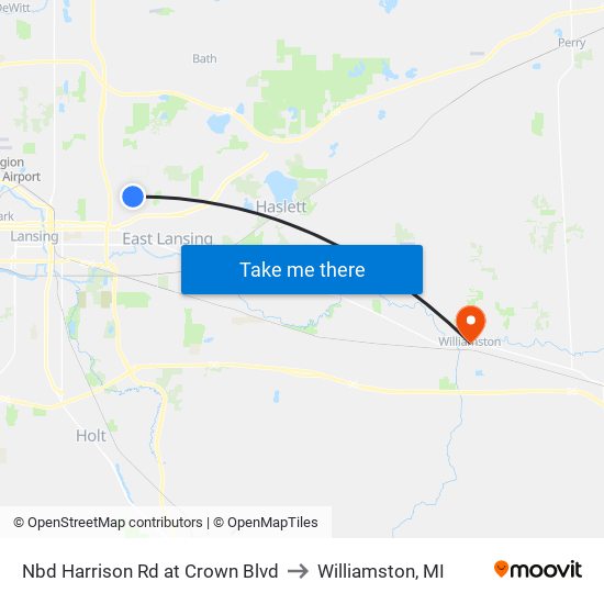 Nbd Harrison Rd at Crown Blvd to Williamston, MI map