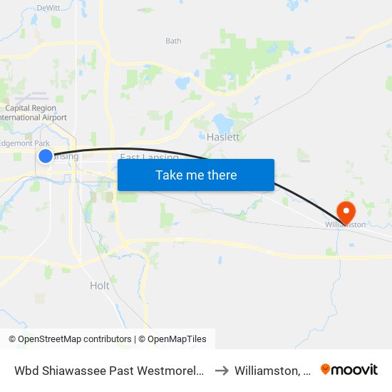 Wbd Shiawassee Past Westmoreland to Williamston, MI map