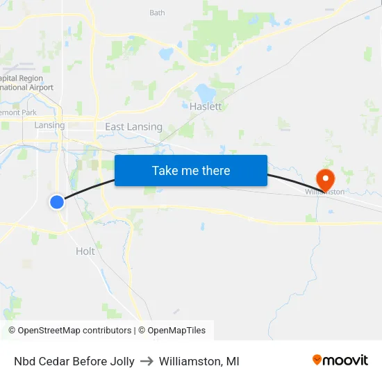 Nbd Cedar Before Jolly to Williamston, MI map