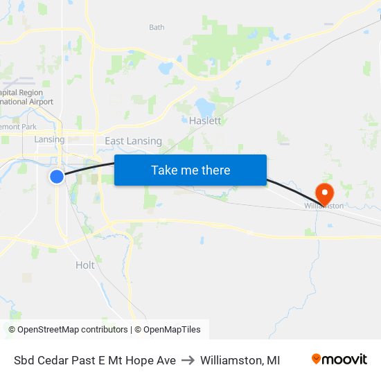 Sbd Cedar Past E Mt Hope Ave to Williamston, MI map