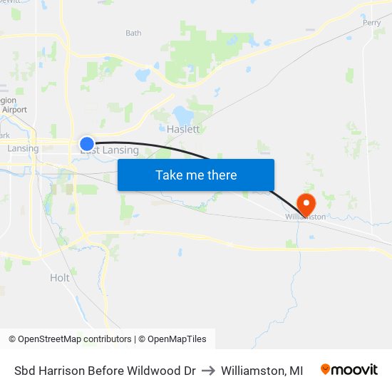 Sbd Harrison Before Wildwood Dr to Williamston, MI map