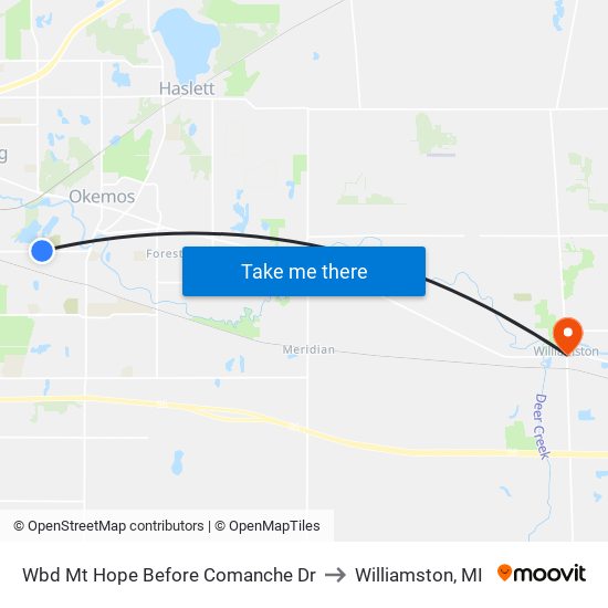 Wbd Mt Hope Before Comanche Dr to Williamston, MI map