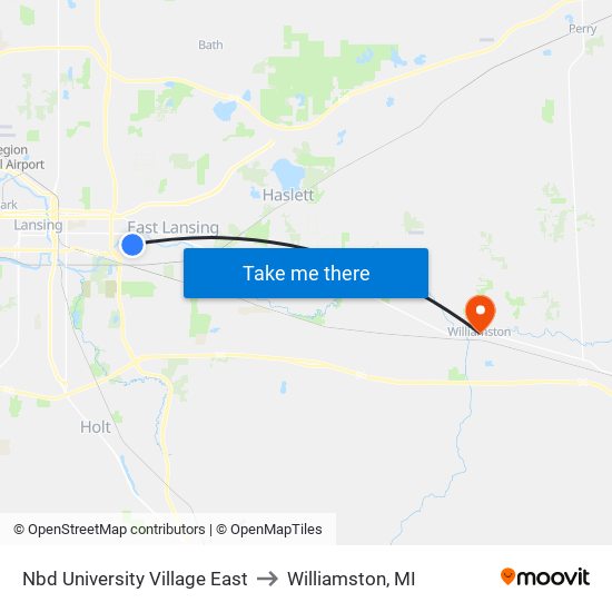 Nbd University Village East to Williamston, MI map