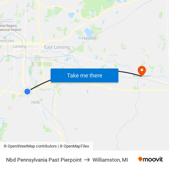 Nbd Pennsylvania Past Pierpoint to Williamston, MI map