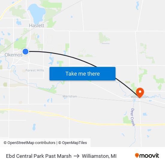 Ebd Central Park Past Marsh to Williamston, MI map