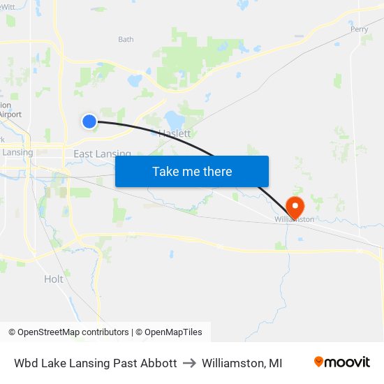 Wbd Lake Lansing Past Abbott to Williamston, MI map