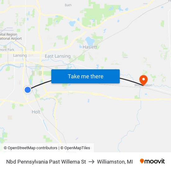 Nbd Pennsylvania Past Willema St to Williamston, MI map