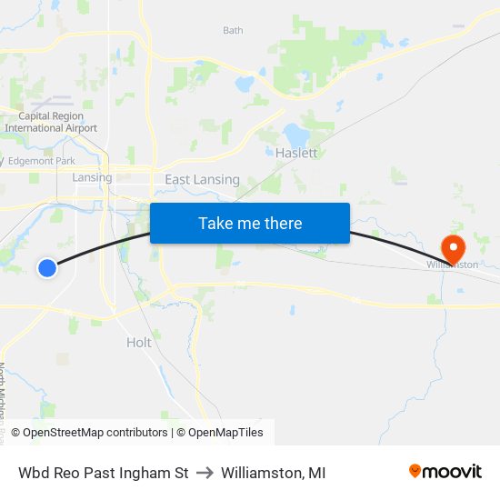 Wbd Reo Past Ingham St to Williamston, MI map