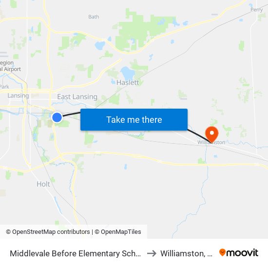 Middlevale Before Elementary School to Williamston, MI map