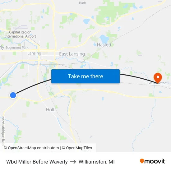 Wbd Miller Before Waverly to Williamston, MI map