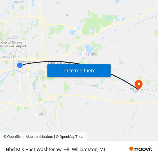 Nbd Mlk Past Washtenaw to Williamston, MI map