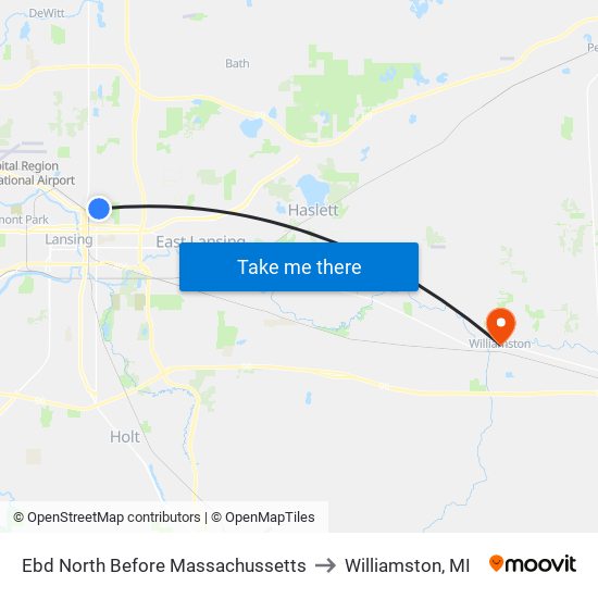 Ebd North Before Massachussetts to Williamston, MI map