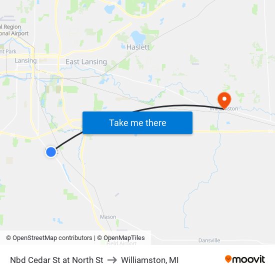 Nbd Cedar St at North St to Williamston, MI map