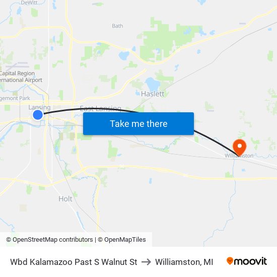 Wbd Kalamazoo Past S Walnut St to Williamston, MI map