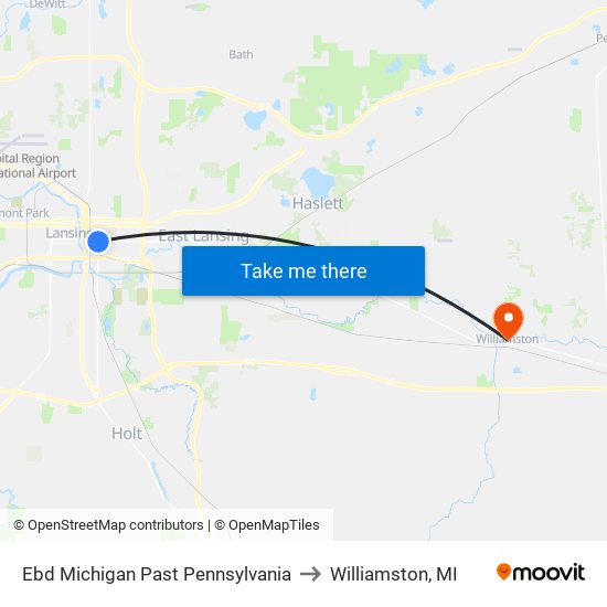 Ebd Michigan Past Pennsylvania to Williamston, MI map