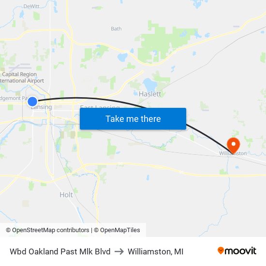 Wbd Oakland Past Mlk Blvd to Williamston, MI map