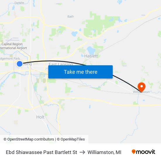 Ebd Shiawassee Past Bartlett St to Williamston, MI map