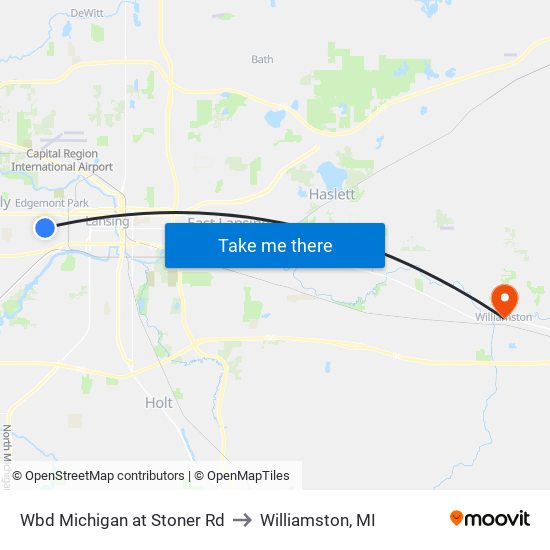 Wbd Michigan at Stoner Rd to Williamston, MI map