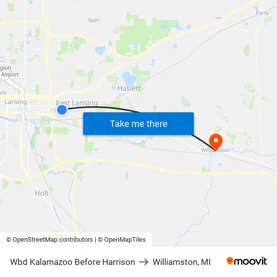 Wbd Kalamazoo Before Harrison to Williamston, MI map