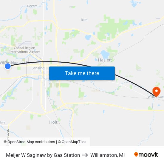 Meijer W Saginaw by Gas Station to Williamston, MI map