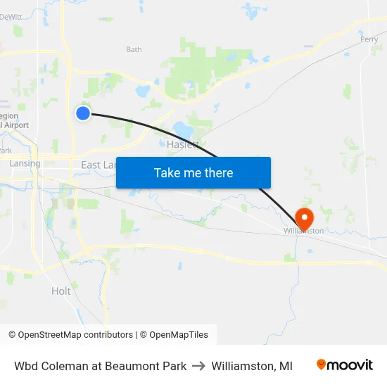 Wbd Coleman at Beaumont Park to Williamston, MI map