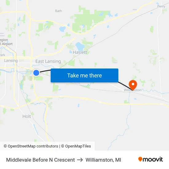 Middlevale Before N Crescent to Williamston, MI map